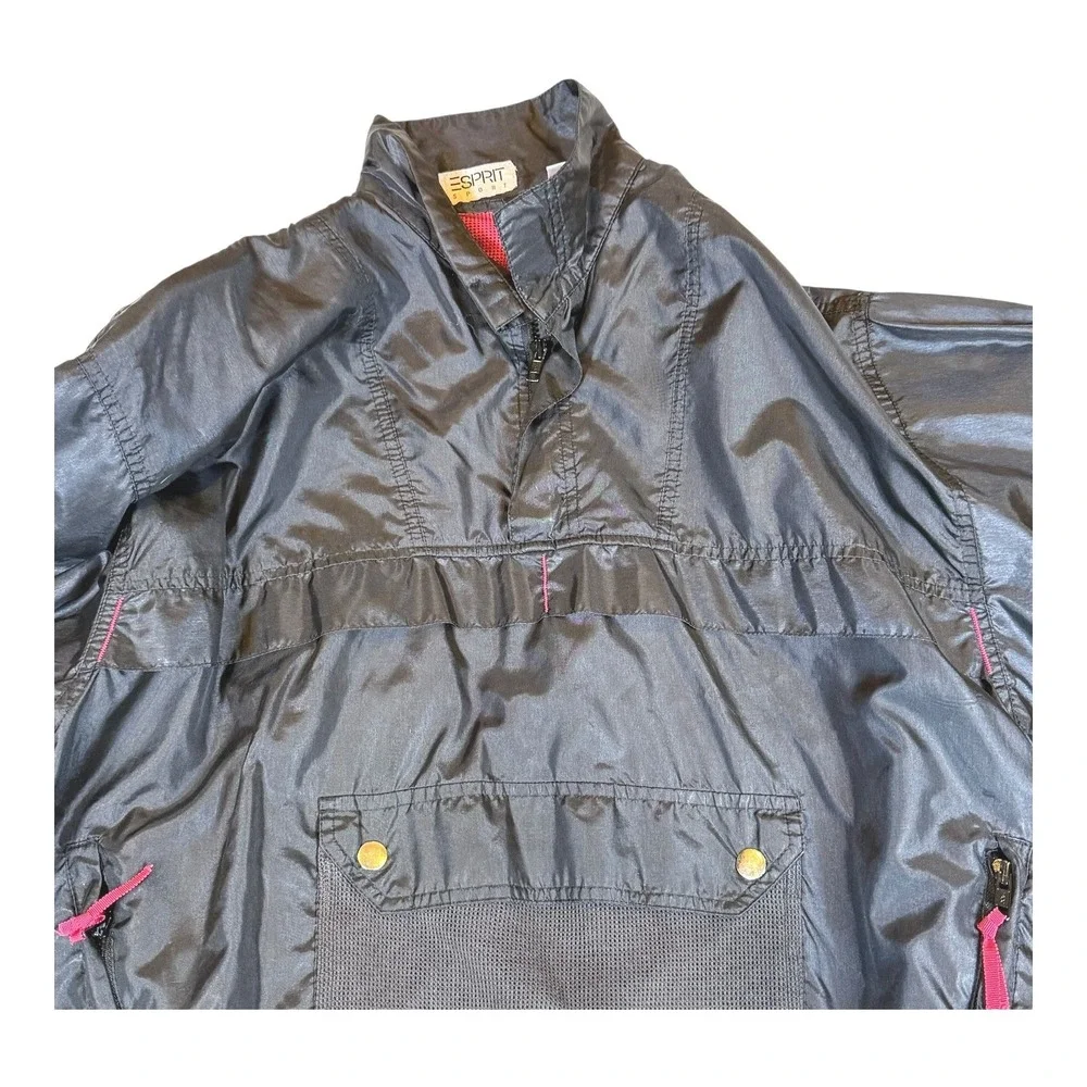 Vintage Esprit Sport Windbreaker‎ Jacket Black Nylon Mens Small 90s